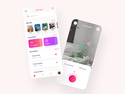 PetCare Apps Surveillance Security app apps apps design apps payment apps screen cat clean design illustration kitten pet care ui uiux