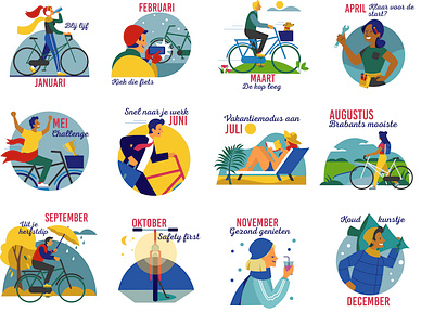 Bicycle Year Calendar adobe illustrator adobe photoshop amsterdam bike biking branding bycicle colorful design editorial healthy holland icons illustratie illustration onsbrabant seasons sjeesmagazine vector year calender