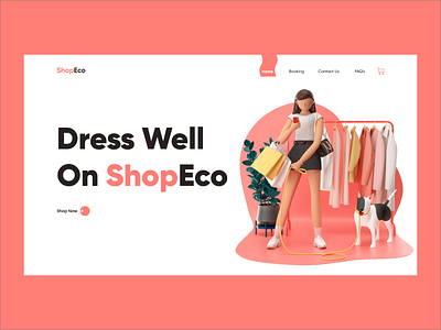 ShopEco Landing Page UXUI Design 3d characters clean design ecommerce landing page online shop shopping simple sketch ui designer uiux ux designer