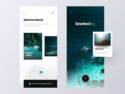 Trip App Exploration adventure app clean coral design diving explore island minimal minimalist mobile snorkeling tourism app travel travel app trip ui ux vacation yatch