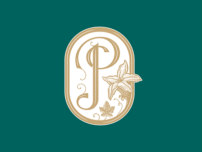 Peerless Restaurant - Monogram badge bar branding emblem engraving fig flourish flourishes flower leaves monogram ornamental p restaurant squash