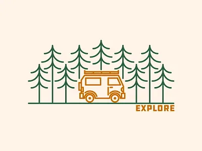 Explore badge campervan design draw drawing explore forest graphic design icon design identity illustrate illustration logo outdoors trees