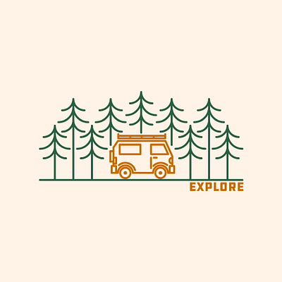 Explore badge campervan design draw drawing explore forest graphic design icon design identity illustrate illustration logo outdoors trees