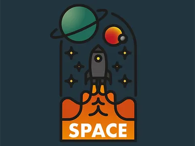 Space badge badge brand design draw drawing graphic design identity illustrate illustration logo planets rocket space stars