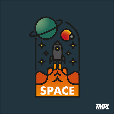 Space badge badge brand design draw drawing graphic design identity illustrate illustration logo planets rocket space stars