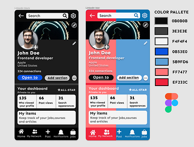 Blue red linkedin figma ui design uidesign ux web design