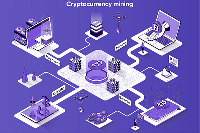 Cryptocurrency Mining 3D Isometric Web Banner 3d animation 3d art 3d character 3d illustration agency app banner banners conceptual isometric isometric design landing landing page page process strategy technology web web banner website banner