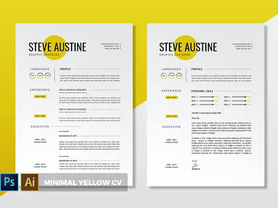 Minimal Yellow | CV & Resume branding clean cover letter cv cv design cv template elegant resume gradient gradient resume job resume minimal minimal resume modern resume popular professional resume resume design resume template simple resume
