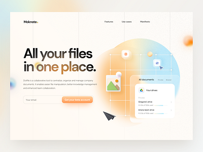 Moknote • landing page header 3d 3d design branding cloud colorful components desktop files files system glassmorphism gradients hero homepage icons illustration landing landing page mockup ui element visual design