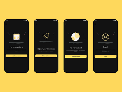 Empty Screens for a Restaurant Reservation App (Dark Mode) app design empty screen empty state empty states emptystate mobile ui reservation reservations restaurant