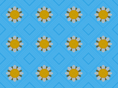 Embroidered Flower Pattern - blue background blue chain stitch crochet embroidery fleece flower green illuminating leaf leaves nature needlework pattern petal sewing spring trunk white wool yellow
