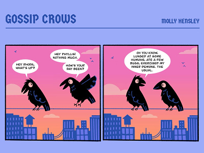 (⊃･ᴥ･)つ birds character character design city comic crows gossip illustration story sunset