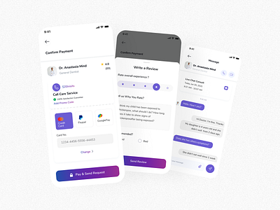 Payments Flow - Dental Book for Dentalhub booking dental clinic messages payment review ui ux