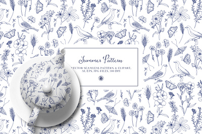 Summer pattern lineart pattern seamless summertime vector pattern