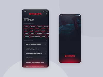 Netflix Lists - Netflix App app dark theme design design app lists mobile netflix ui ux