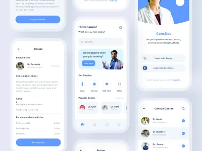 Doctor App app brand branding clean design doctor doctor app icon iconography illustration layout medical app minimalist mobile app modern online profile ui design user interface ux design