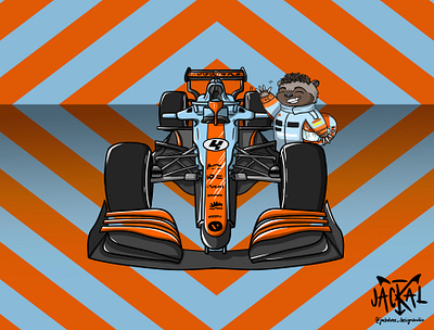 Daniel Ricciardo driving Lando Norris for McLaren adobe blue car picture cars character comic daniel ricciardo design driving f1 formula 1 graphic design illustration illustrator lando norris mclaren orange photoshop sketch