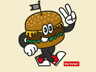 Big Burger mascot badge brand burger design draw drawing food graphic design icon identity illustrate illustration logo mascot