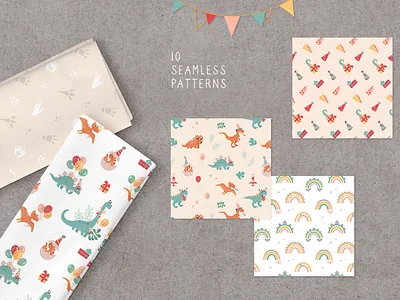 Seamless vector patterns with Dinosaurs party animals baby showers baby textiles birthday cartoon dino dinosaurs kids party patterns seamless vector velociraptor