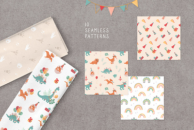 Seamless vector patterns with Dinosaurs party animals baby showers baby textiles birthday cartoon dino dinosaurs kids party patterns seamless vector velociraptor