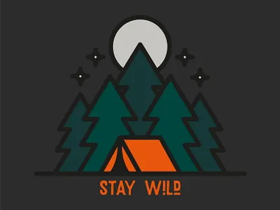 Stay Wild badge brand camping design draw drawing forest graphic design icon identity illustrate illustration logo mountains outdoors trees