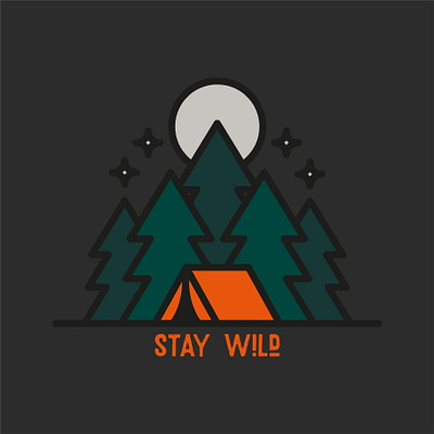 Stay Wild badge brand camping design draw drawing forest graphic design icon identity illustrate illustration logo mountains outdoors trees