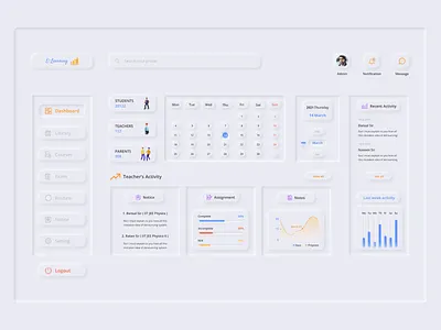 Admin Dashboard adobe xd branding dashboard ui design elearning development logodesign microinteraction neumorphism ui online education parents photoshop product design students teachers user experience user inteface visual design