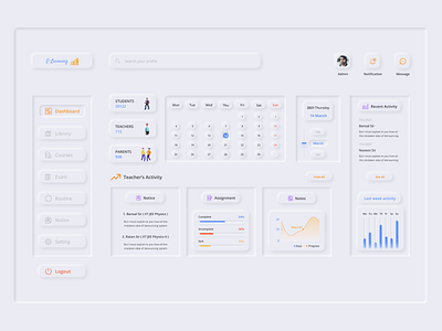 Admin Dashboard adobe xd branding dashboard ui design elearning development logodesign microinteraction neumorphism ui online education parents photoshop product design students teachers user experience user inteface visual design