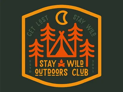 Stay Wild Outdoors Club badge adventure badge brand camping design draw drawing explore forest graphic design hike icon identity illustrate illustration logo outdoors trees
