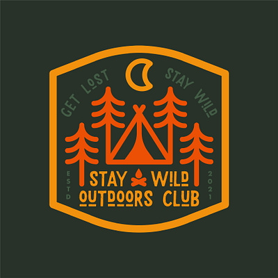 Stay Wild Outdoors Club badge adventure badge brand camping design draw drawing explore forest graphic design hike icon identity illustrate illustration logo outdoors trees