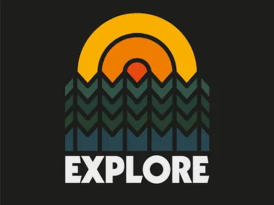 Explore badge badge brand design draw drawing explore graphic design hike icon identity illustrate illustration logo mountains outdoors sun
