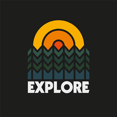 Explore badge badge brand design draw drawing explore graphic design hike icon identity illustrate illustration logo mountains outdoors sun