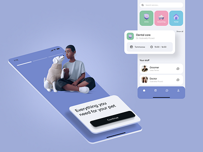 KINDY. Pet care app. app app design booking interface medical mobile mobile app pet purple service ui ux