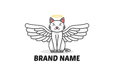 Angel Cat Logo angel animal branding cat design exclusive illustration logo pet ring vector white wing