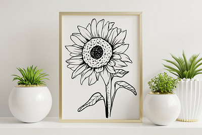 Sun Flower Line Art Graphic Illustration clipart design flower flower illustration illustration line art lineart logo nature sun sunflower sunflowers svg vector