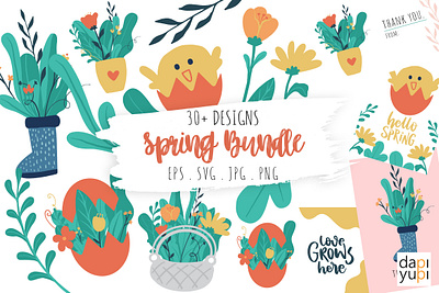 Spring Collections Graphics SVG Bundle botanical clipart crafting easter easter egg flower bouquet flower illustration flowers illustration nature spring t shirt