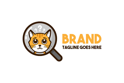 Curious Cat Logo animal ask branding cat curious design exclusive illustration logo magnify glass magnifying pet question vector