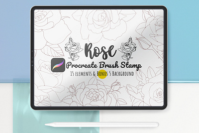 Procreate Brush Stamp Set 15 Rose Flower brush stamp flower line art line art procreate procreate art procreate brushes product design rose rose line art stamp