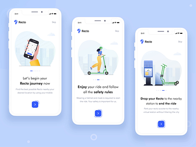 Recto Electric Scooter Onboarding Designs abstract aftereffects animation app app design bicycle bikes dashboad electric illustration interaction login onboarding pattern ride scooter ux vr design webdesign website
