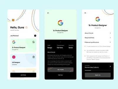 Jobber - Job Search Platform Mobile App 2021 app design colorfull google gura nicholson job finder job finder platform job listing jobber minimalism mobile mobile design mobile ui mobile ux platform swipe jobs website white