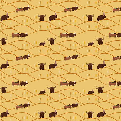 Year of the Ox bison cart fields gold golden grain midwest ox ox cart oxen pattern plains prairie traveling wheat wheat field year of the ox zodiac