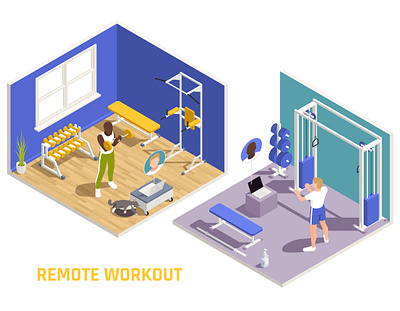 Gym workout fitness composition coaching fitness gym illustration isometric vector workout