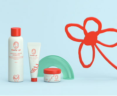 Curly hair cosmetics branding & packaging 3d branding cosmetics identity package design