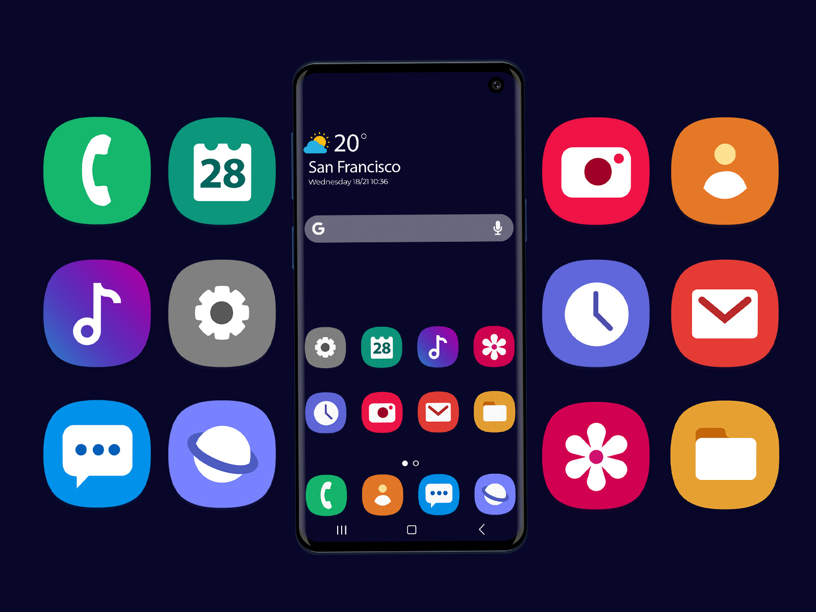 Example of Galaxy S10 Mockup and Icons Pack