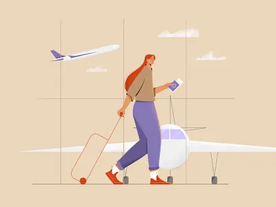 At the airport airplane airport boarding pass character characterdesign design flat illustration illustrator minimal vector vectorart