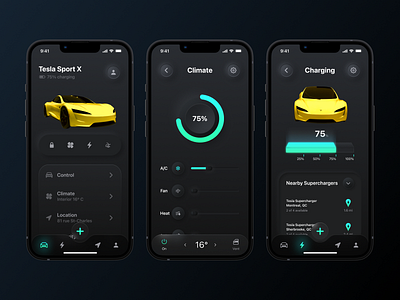 Tesla App: Dark Neumorphism app dark electric figma high fidelity mobile neumorphism product design smart tesla ui visual design