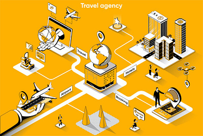 Travel Agency 3D Isometric Web Banner 3d animation 3d art 3d character 3d illustration agency app banner banners conceptual isometric isometric design landing landing page page process strategy technology web web banner website banner