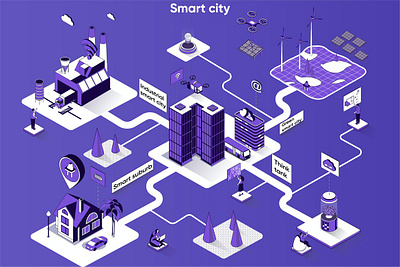 Smart City 3D Isometric Web Banner 3d animation 3d art 3d character 3d illustration agency app banner banners conceptual isometric isometric design landing landing page page process strategy technology web web banner website banner