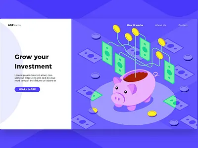 Piggy Bank - Banner & Landing Page app banner banners business concept development icon illustration isometric isometric design landing landing page page process strategy technology web app web banner website website banner