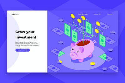 Piggy Bank - Banner & Landing Page app banner banners business concept development icon illustration isometric isometric design landing landing page page process strategy technology web app web banner website website banner